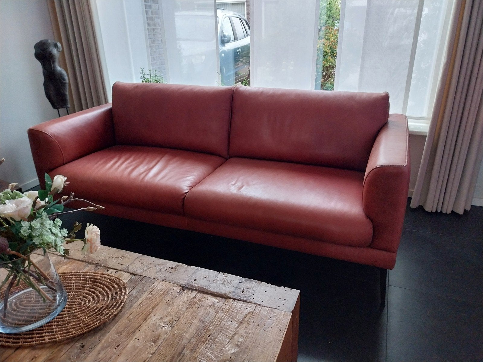 Kwaliteit Leren bank 2/5 zits, Huis en Inrichting, Ophalen of Verzenden, Zo goed als nieuw, 75 tot 100 cm, 200 tot 250 cm