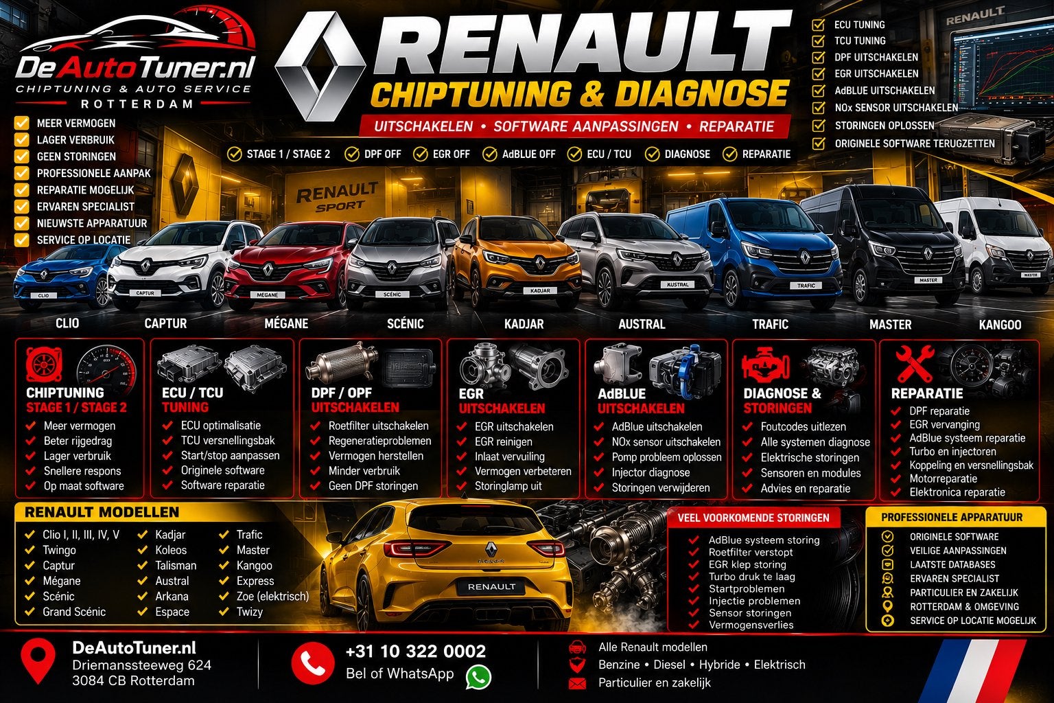 Renault Chiptuning Stage 1 | DPF EGR AdBlue | Diagnose, Ophalen of Verzenden