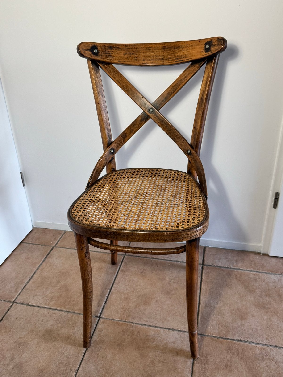 Klassieke Thonet Crossback Stoel met Rotan Zitting, Ophalen of Verzenden