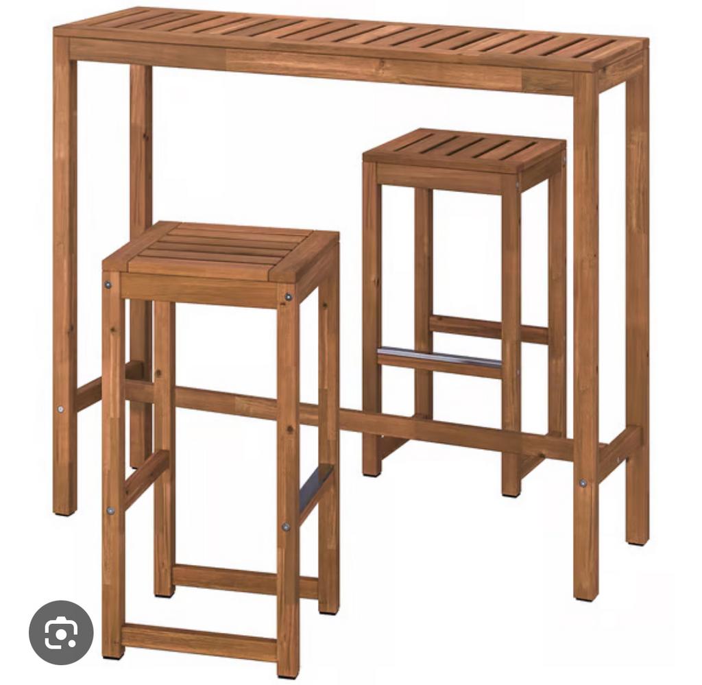 NÄMMARÖ buitenbartafel met 2 barkrukken, Ophalen, Zo goed als nieuw, Rechthoekig, Hout