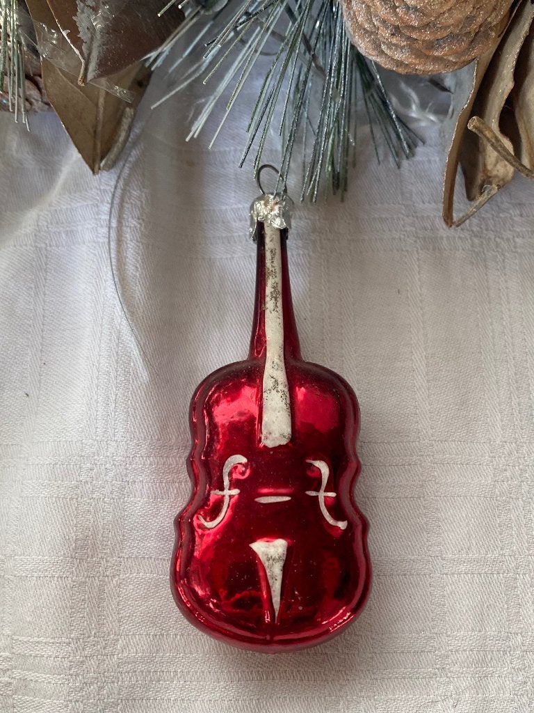 Antieke kerstbal glas viool cello, Gebruikt, Onbekend, Ophalen of Verzenden, Onbekend
