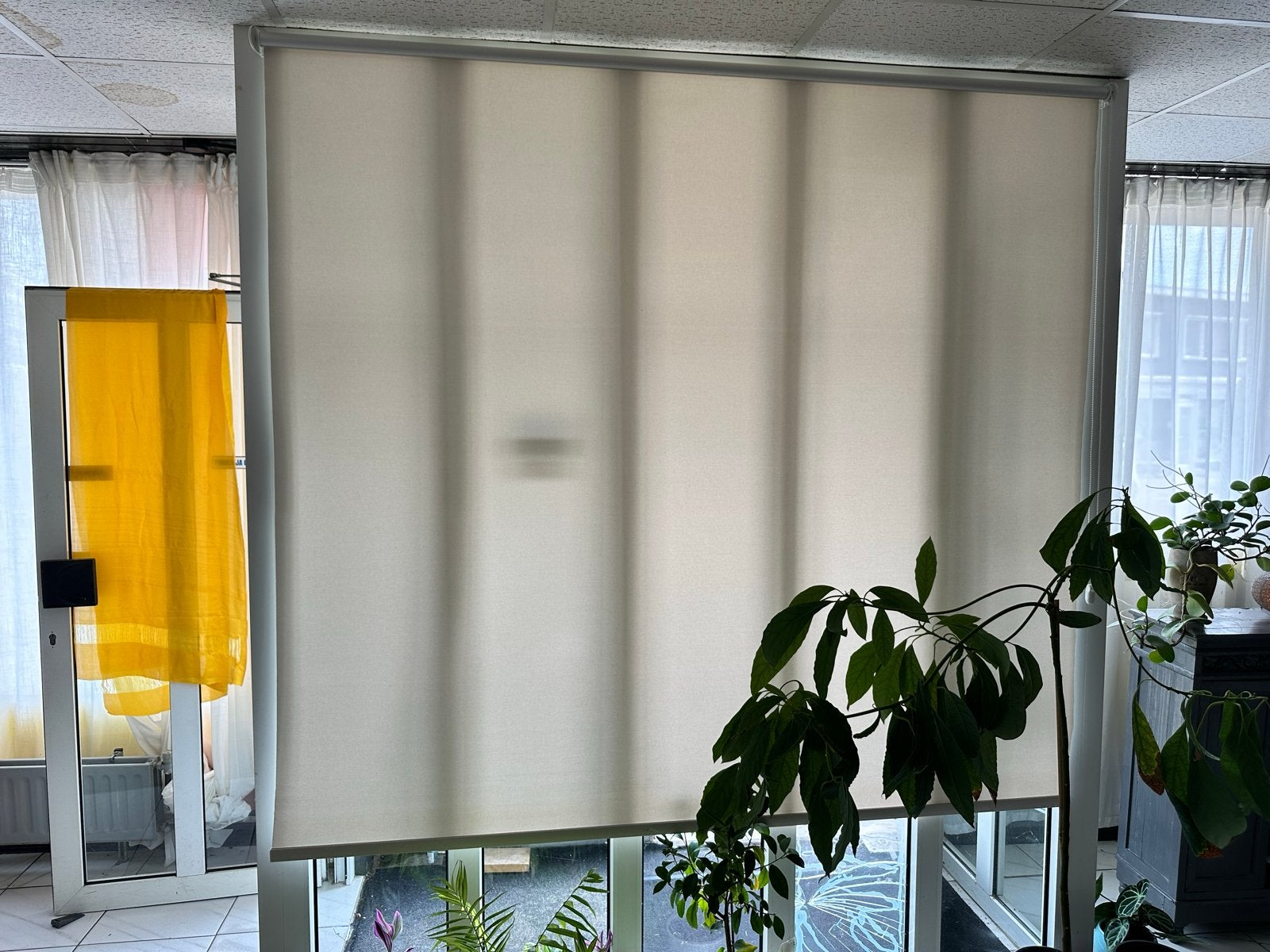 Rolgordijn parelmoer roomwit 204x186 cm, Ophalen, Gebruikt, Crème, Rolgordijn