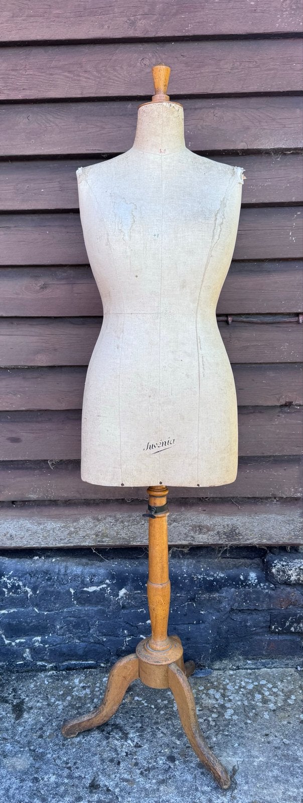 Antieke Juvénia Paris paspop met originele houten driepoot, Ophalen