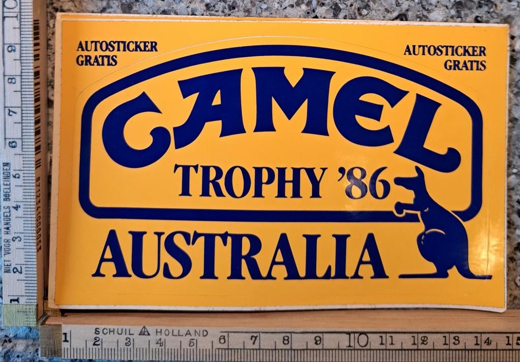 Vintage sticker Camel Trophy 86 Australia autosticker, Ophalen of Verzenden, Zo goed als nieuw