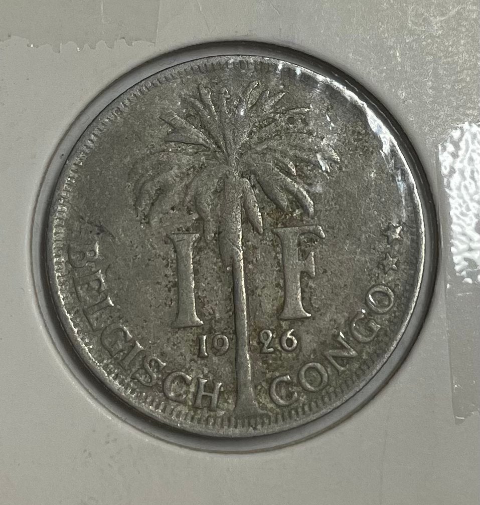 1 franc Belgisch Congo 1926, Ophalen of Verzenden, Overige landen