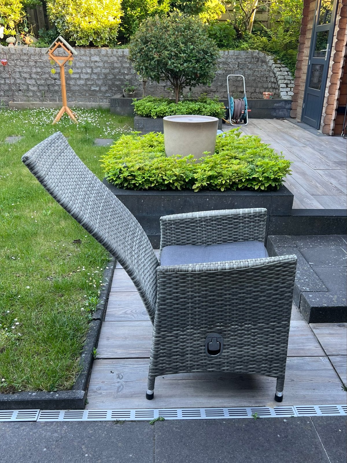 6 stuks Bois Le Duc verstelbare tuinstoelen, wicker, grijs, Tuin en Terras, Tuinstoelen, Gebruikt, Wicker, Verstelbaar, Ophalen