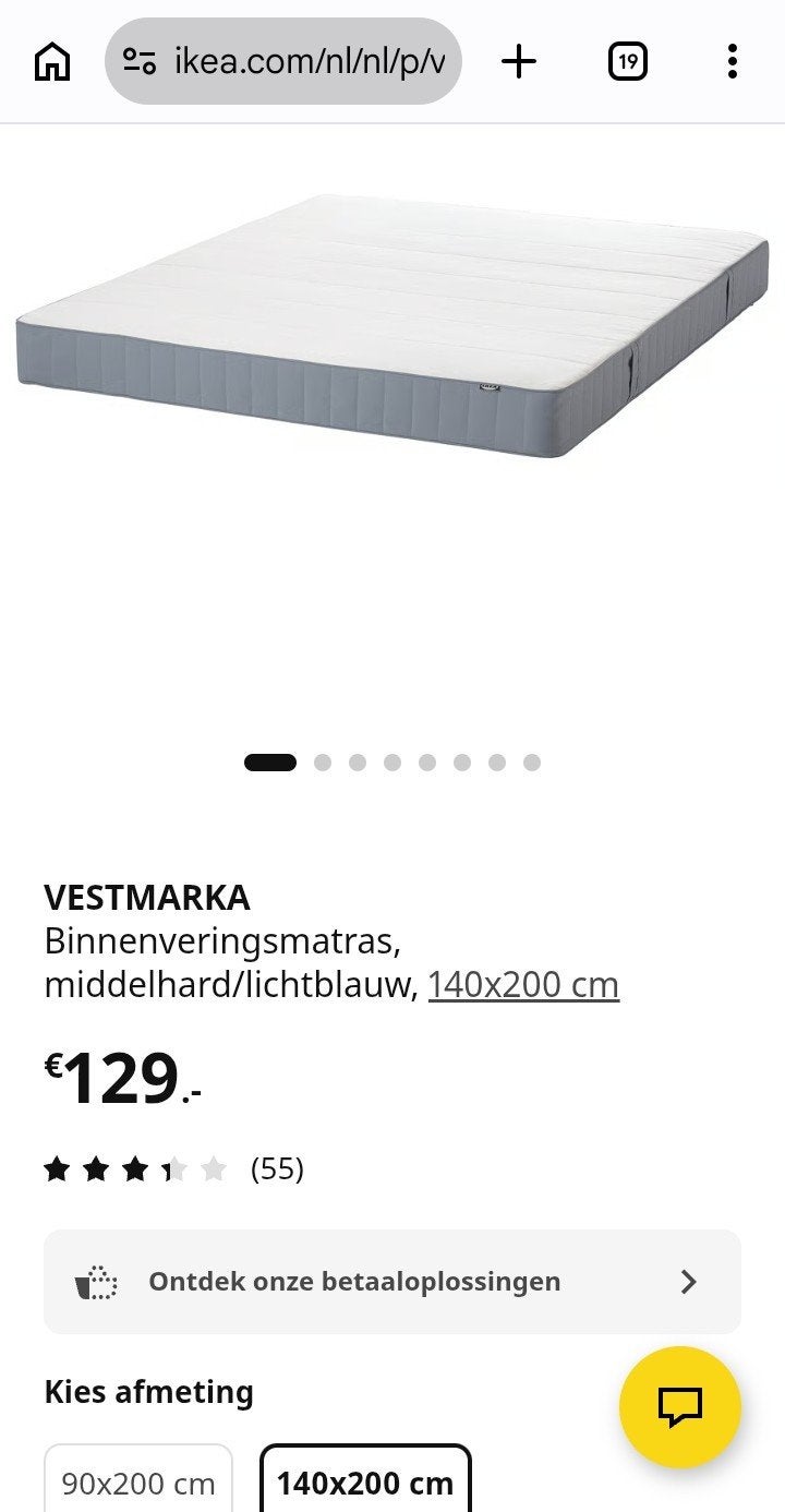 IKEA VESTMARKA matras 140x200 cm, Huis en Inrichting, Slaapkamer | Matrassen en Bedbodems, Ophalen, 140 cm, Matras, 200 cm