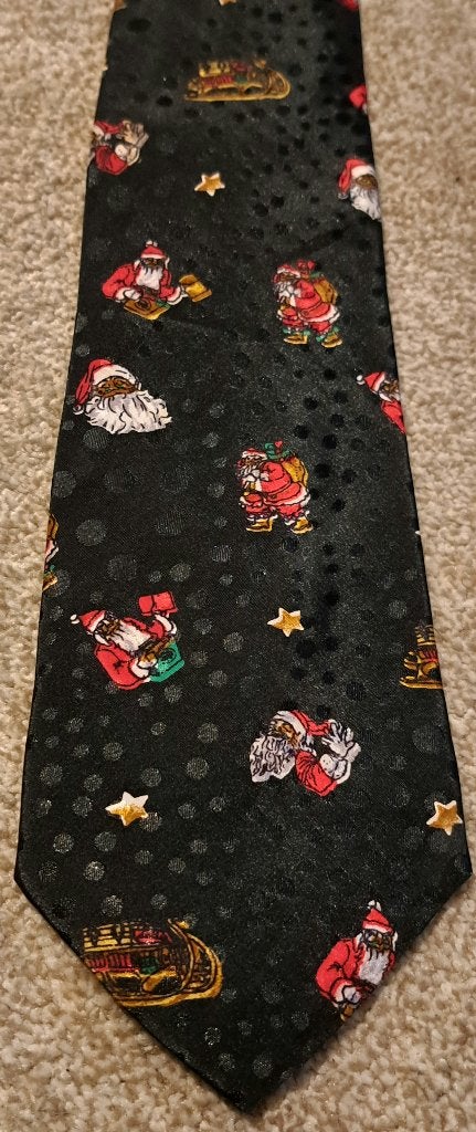 Kerst stropdas zwart met Kerstmannen en arrenslee, Ophalen of Verzenden, Nieuw