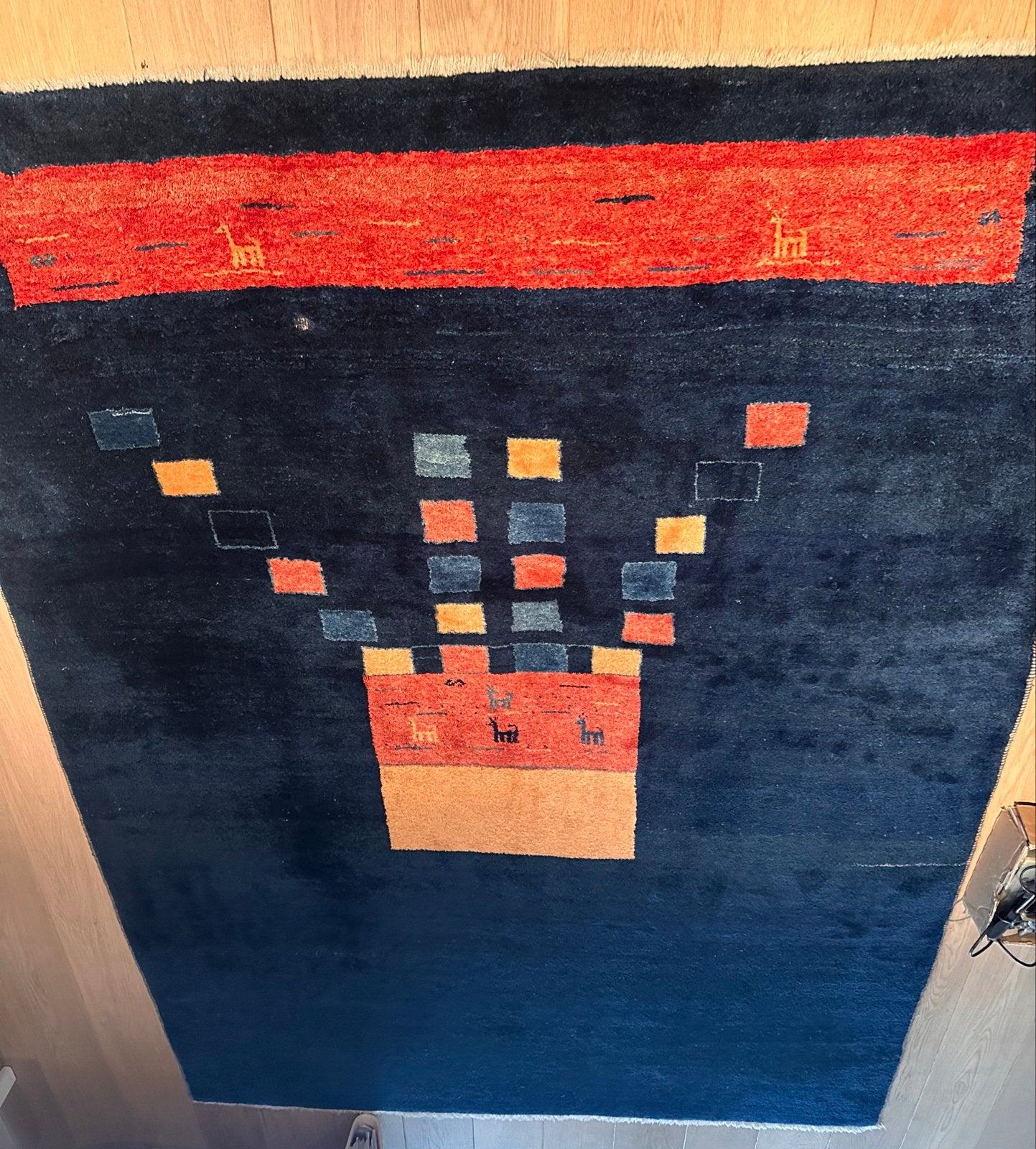Handgeknoopt Perzisch Gabbeh tapijt - 198x233 cm, Huis en Inrichting, Stoffering | Tapijten en Kleden, Ophalen, Gebruikt, Blauw