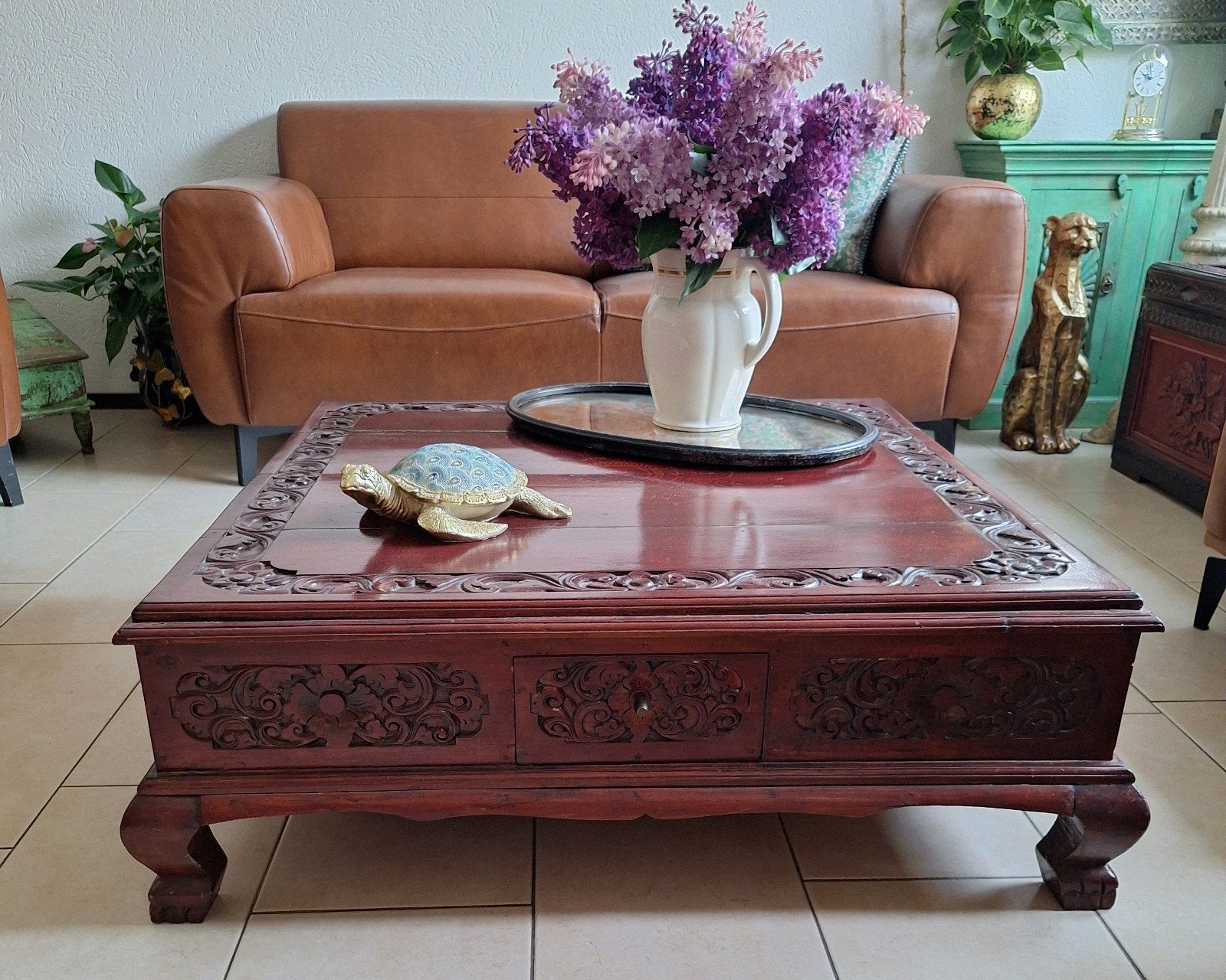 Koopje...Mooie Antieke Opium Tafel/ Houtsnijwerk, Ophalen, Zo goed als nieuw, Rechthoekig
