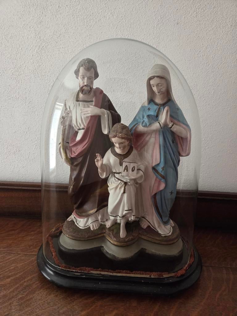 Oud gipsen heiligbeeld onder een glazen stolp, Antiek en Kunst, Ophalen