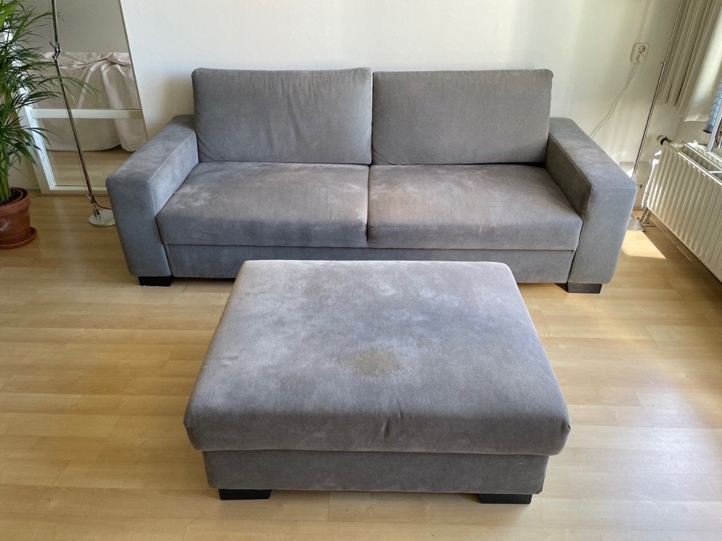Ikea SÖRVALLEN 3-zits bank middengrijs inclusief voetenbank, Ophalen, Gebruikt, 100 tot 125 cm, Driepersoons