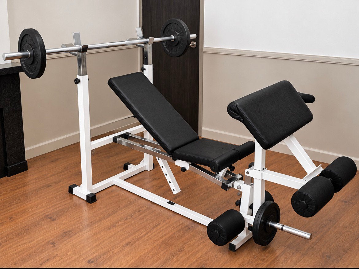 Multifunctionele halterbank + stang + 40,5 kg gewichten set, Ophalen, Zo goed als nieuw, Borst, Fitnessbank