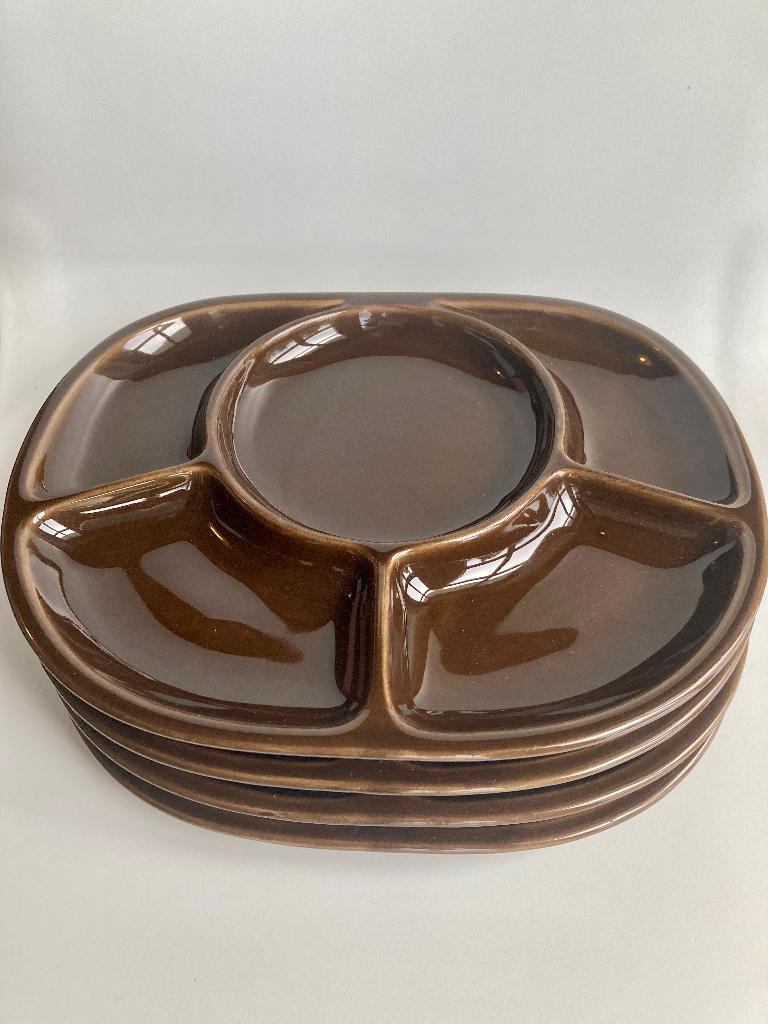 Vintage Sevres Franse tapas fondue borden bruin rechthoekig, N, N, Sevres Frans, Ophalen of Verzenden