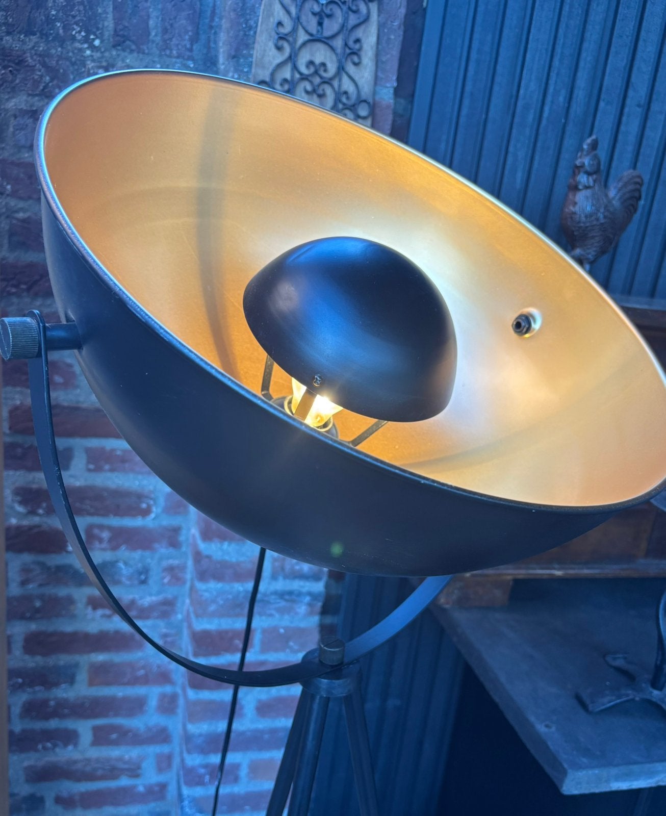 Grote lamp, zwart/mat goud industrieel. Kap kantelbaar 1.60m, Ophalen, Zo goed als nieuw, Metaal, 150 tot 200 cm