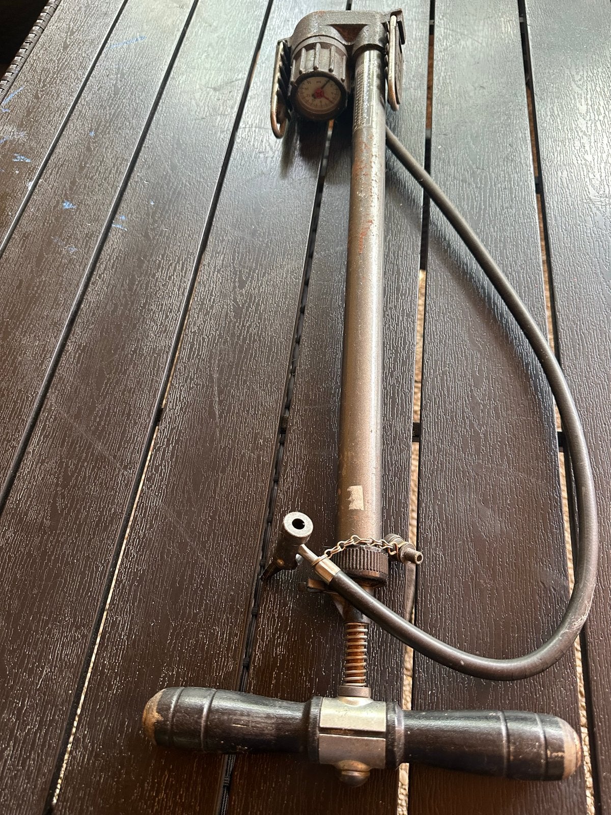 Vintage Fiets Pomp met Drukmeter - Gebruikt, Ophalen, Drukmeter, Gebruikt