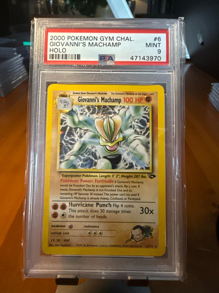 Giovanni's Machamp #6 - Gym Challenge (2000) - PSA 9, Hobby en Vrije tijd, Verzamelkaartspellen | Pokémon, Zo goed als nieuw, Losse kaart