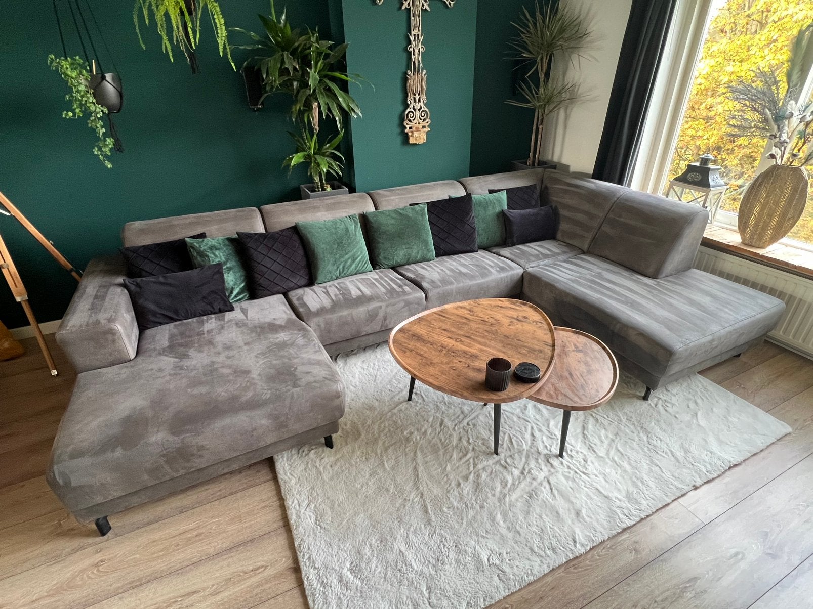 Ruime U-bank 350 cm – grijze hoekbank met dubbel liggedeelte, Ophalen, Zo goed als nieuw