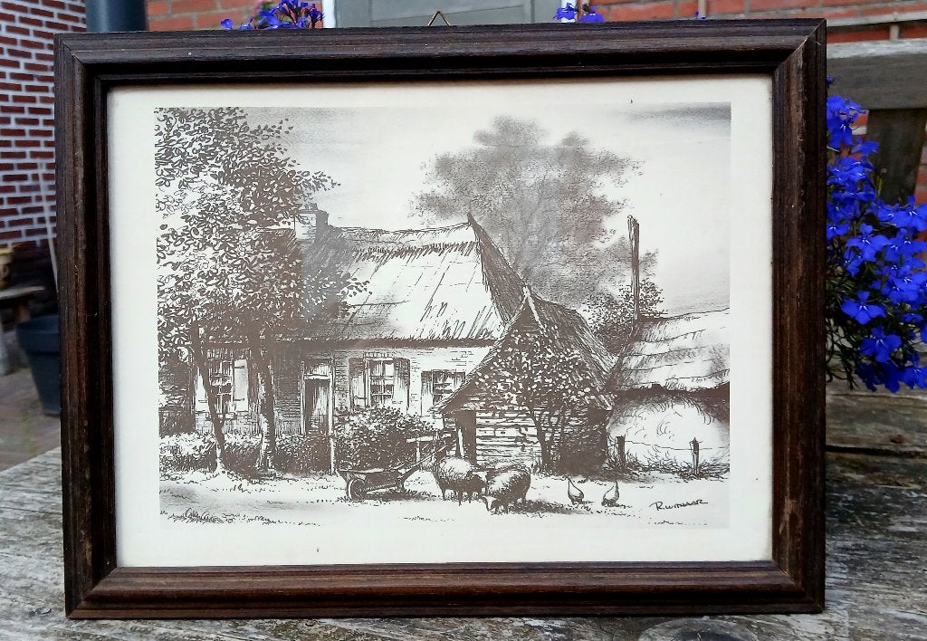 Reint Gerrit Withaar -  Boerderij - grafiek / prent in hout, Ophalen of Verzenden