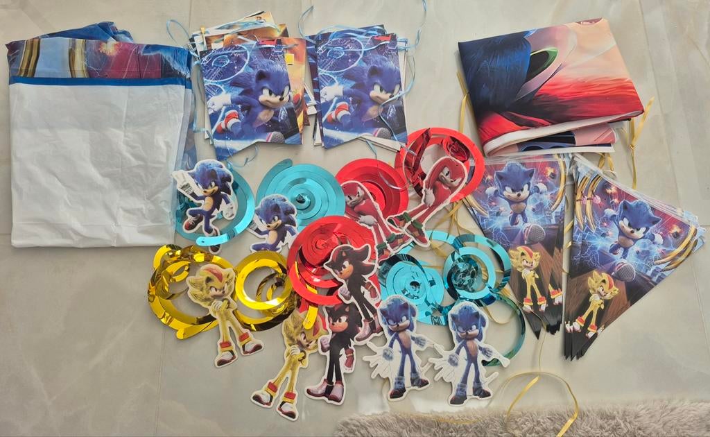 Sonic Verjaardagsfeest Versiering Set - Compleet Pakket, Hobby en Vrije tijd, Feestartikelen, Ophalen, Zo goed als nieuw, Versiering