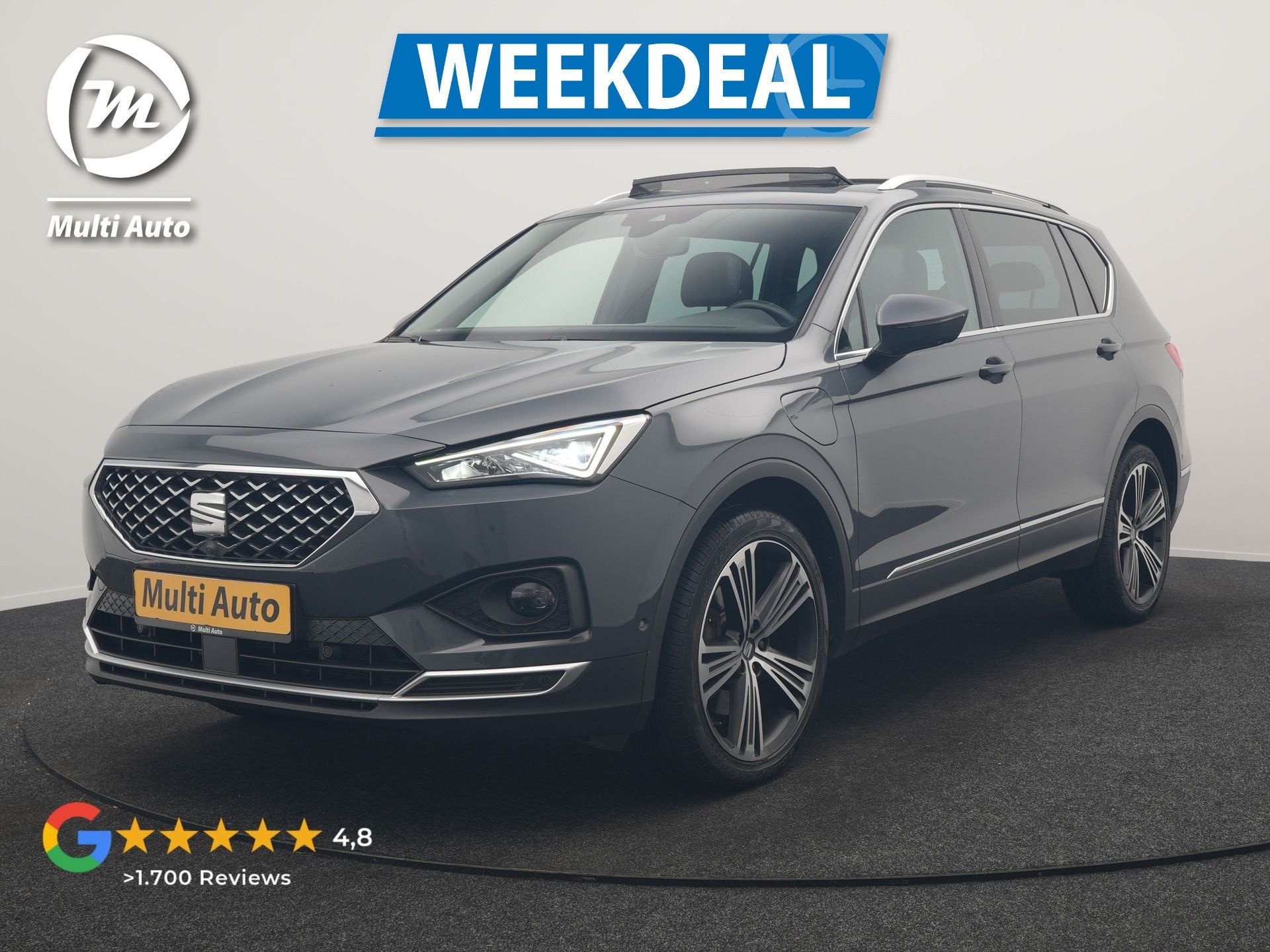 SEAT Tarraco 1.4 TSI e-Hybrid Xcellence PHEV 245pk Dealer O., Auto's, Dealer onderhouden, Zwart, 4 cilinders, Leder en Stof