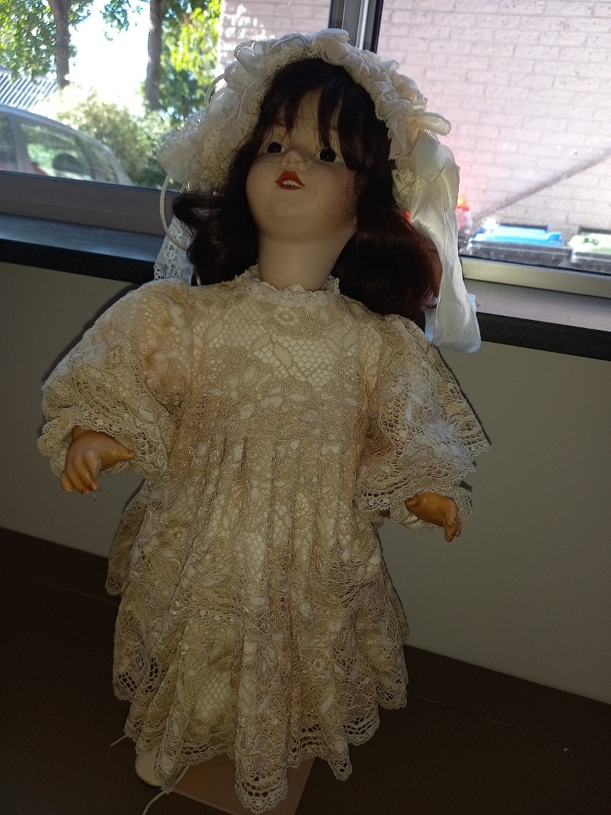 Antieke porseleinen pop, ca. 52 cm, Verzamelen, Poppen, Ophalen of Verzenden, Gebruikt, Pop