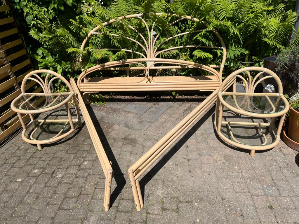 Vintage rotan 2 persoonsbed van Roberti Rattan, Huis en Inrichting, Slaapkamer | Bedden, Ophalen, Eenpersoons, Zo goed als nieuw