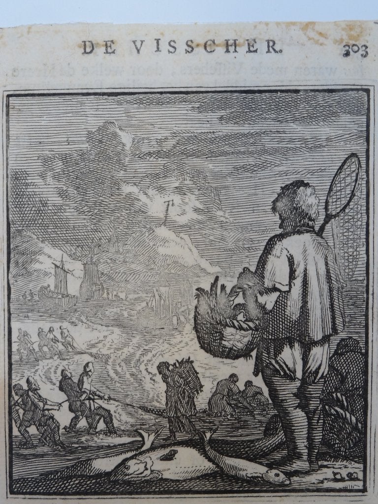koper gravure de Visser, Jan en Casper Luyken, 18e eeuw, Dagelijks leven, Ophalen of Verzenden, 1700 - 1799, Origineel