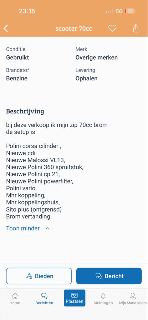 Zipp 70cc Scooter - Gele Plaat, Ophalen, Piaggio, Gebruikt, Benzine