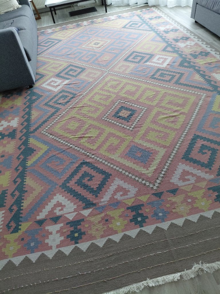 Kelim, groot formaat uit India, Ophalen, Gebruikt, Crème, 200 cm of meer