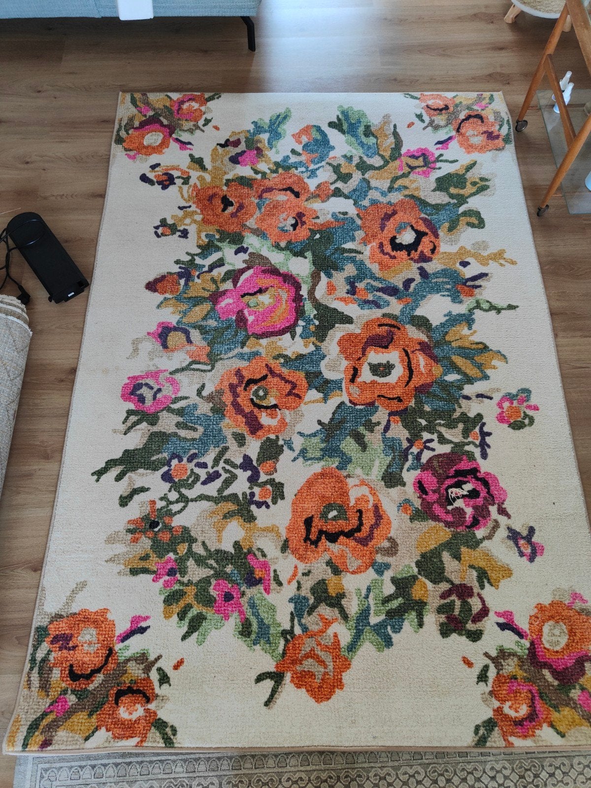 Vloerkleed met kleurrijk bloemenpatroon, Ophalen, Blauw, 150 tot 200 cm, 200 cm of meer
