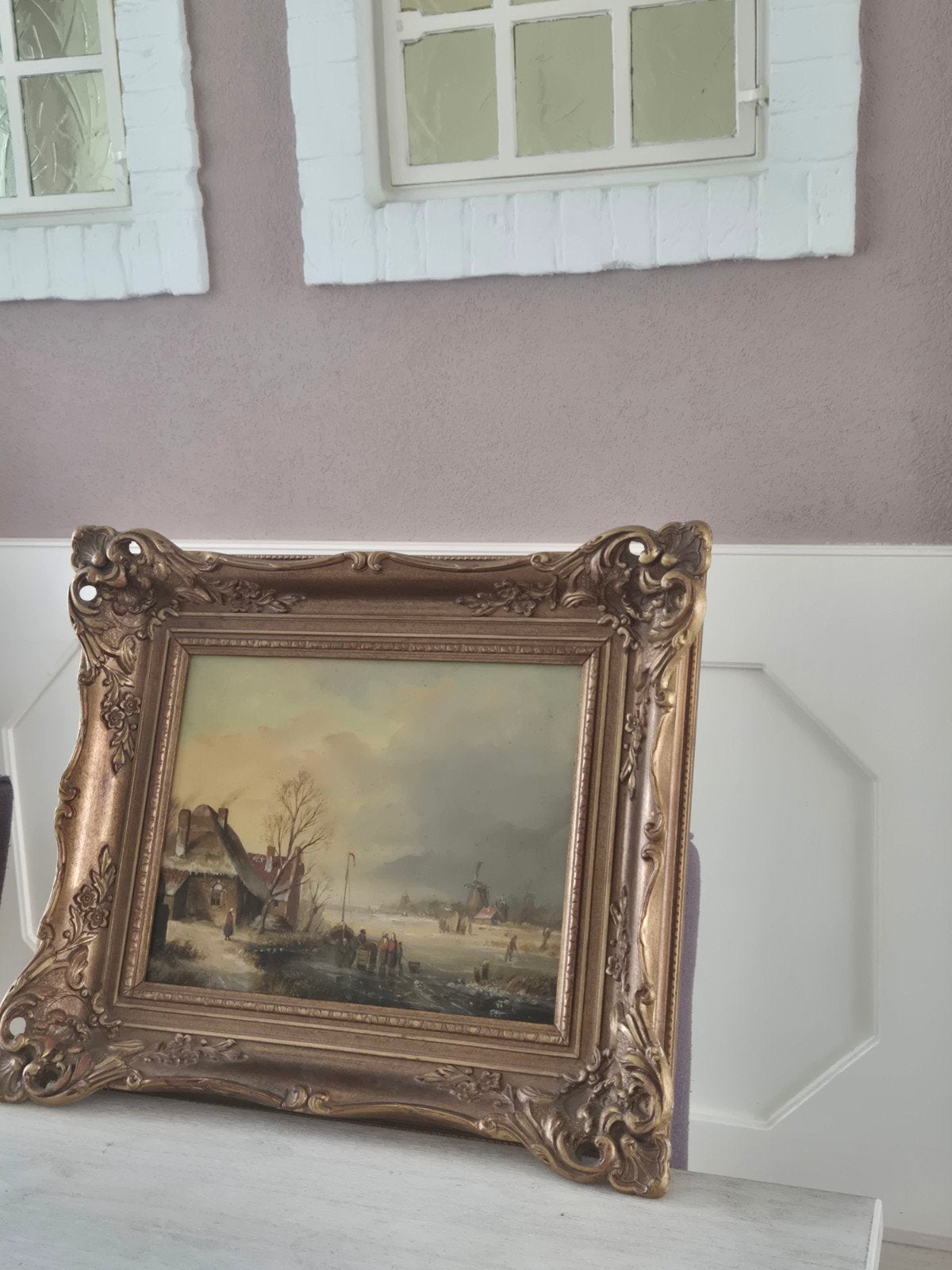 mooi oud schilderij  met mooie gave lijst, Ophalen of Verzenden