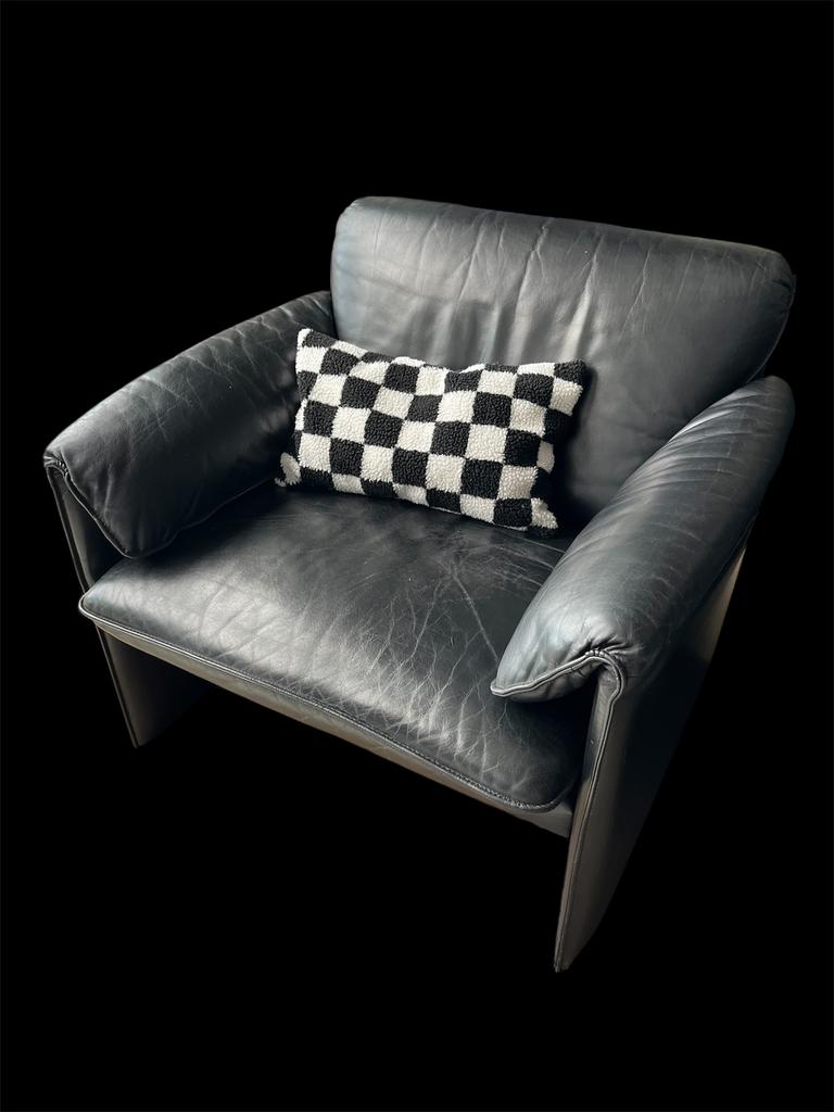 Zwart lederen vintage Leolux fautueil., Ophalen, Zo goed als nieuw, 50 tot 75 cm, Leer