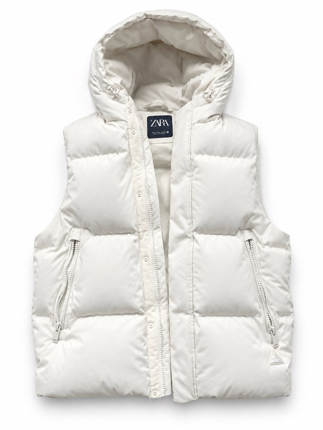 Zara Puffer Bodywarmer met Capuchon - Maat L, Verzenden, Zo goed als nieuw, Maat 42/44 (L), Wit