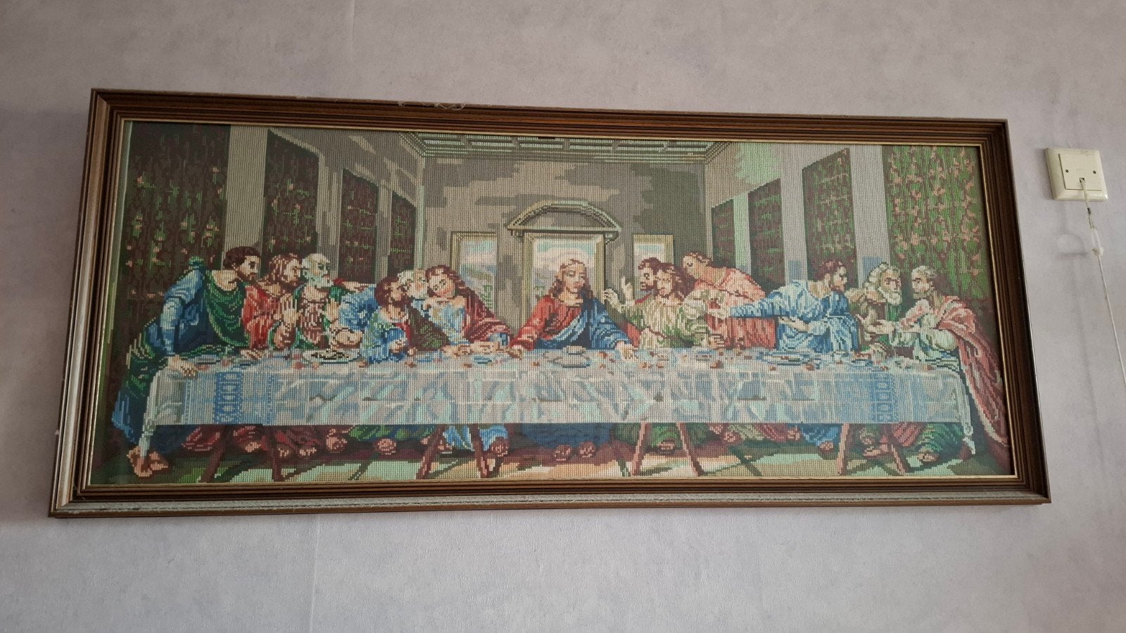 Het Laatste Avondmaal, 100x50cm, geborduurd, Antiek en Kunst, Ophalen