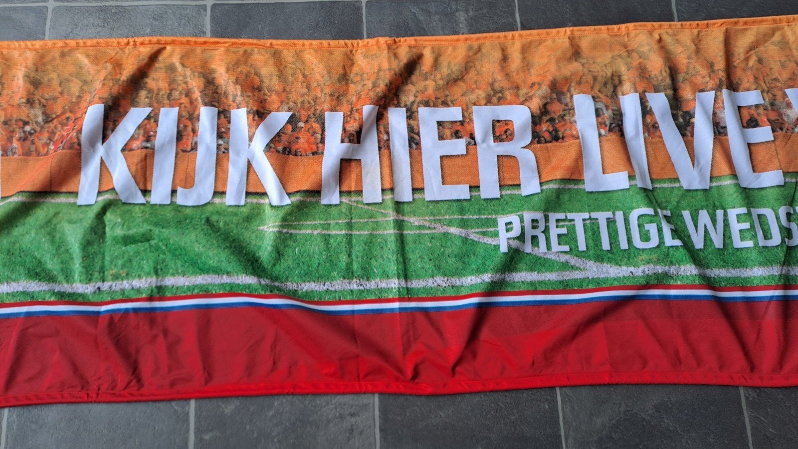 Amstel Bier Live Voetbal Reclamebanner, Verzamelen, Biermerken, Ophalen of Verzenden, Gebruikt, Reclamebord, Plaat of Schild, Amstel