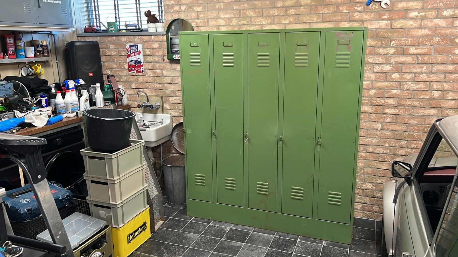 Vintage Groene Metalen Lockerkast met 5 Deuren, Huis en Inrichting, Kasten | Lockerkasten, Ophalen, Gebruikt