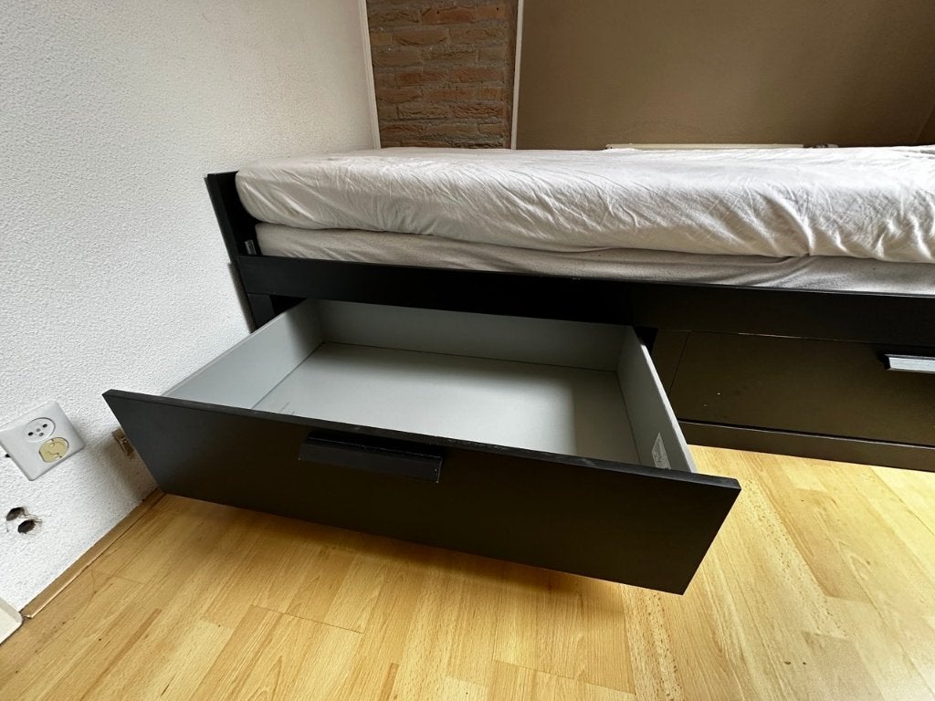 Brimnes bed eenpersoons met laden IKEA, Ophalen, Gebruikt, 90 cm, Eenpersoons