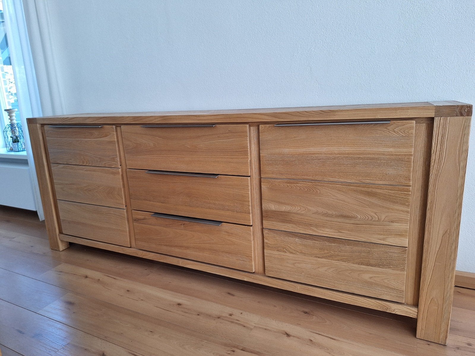 Blank houten gelakt dressoir, Ophalen, 150 tot 200 cm, Eikenhout, Zo goed als nieuw