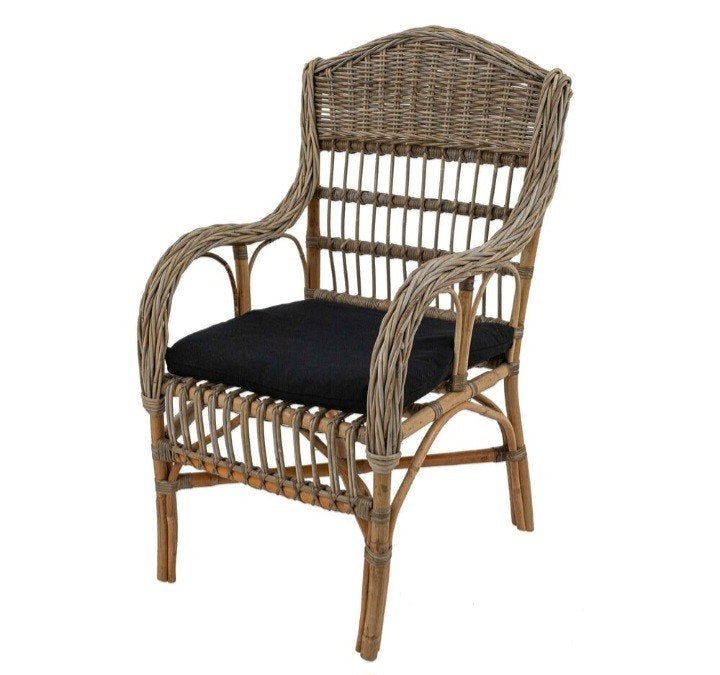 Brocante landelijke rotan knopstoel, Ophalen, Bruin, Riet of Rotan, Zo goed als nieuw