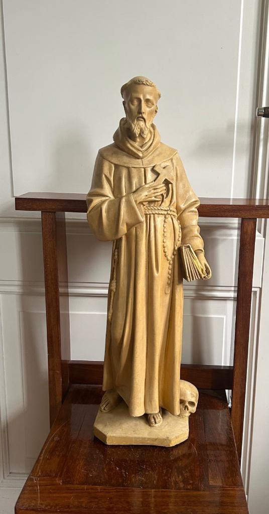 Prachtig groot beeld heilige Franciscus, gips 64 cm!, Antiek en Kunst, Antiek | Religie, Ophalen