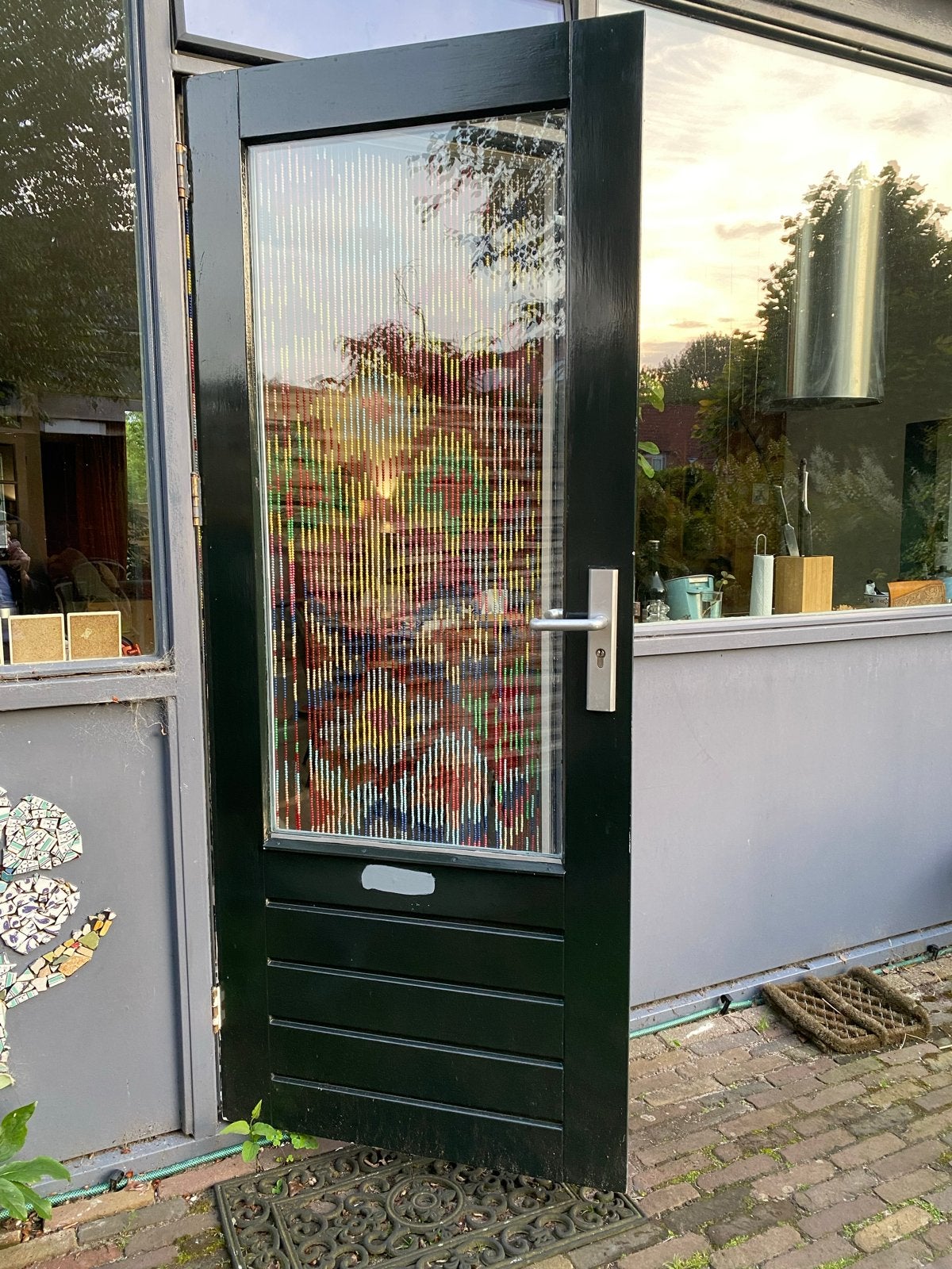 Hardhouten buitendeur 81x201cm met glas en houten panelen, Ophalen, Gebruikt, 80 tot 100 cm, 200 tot 215 cm