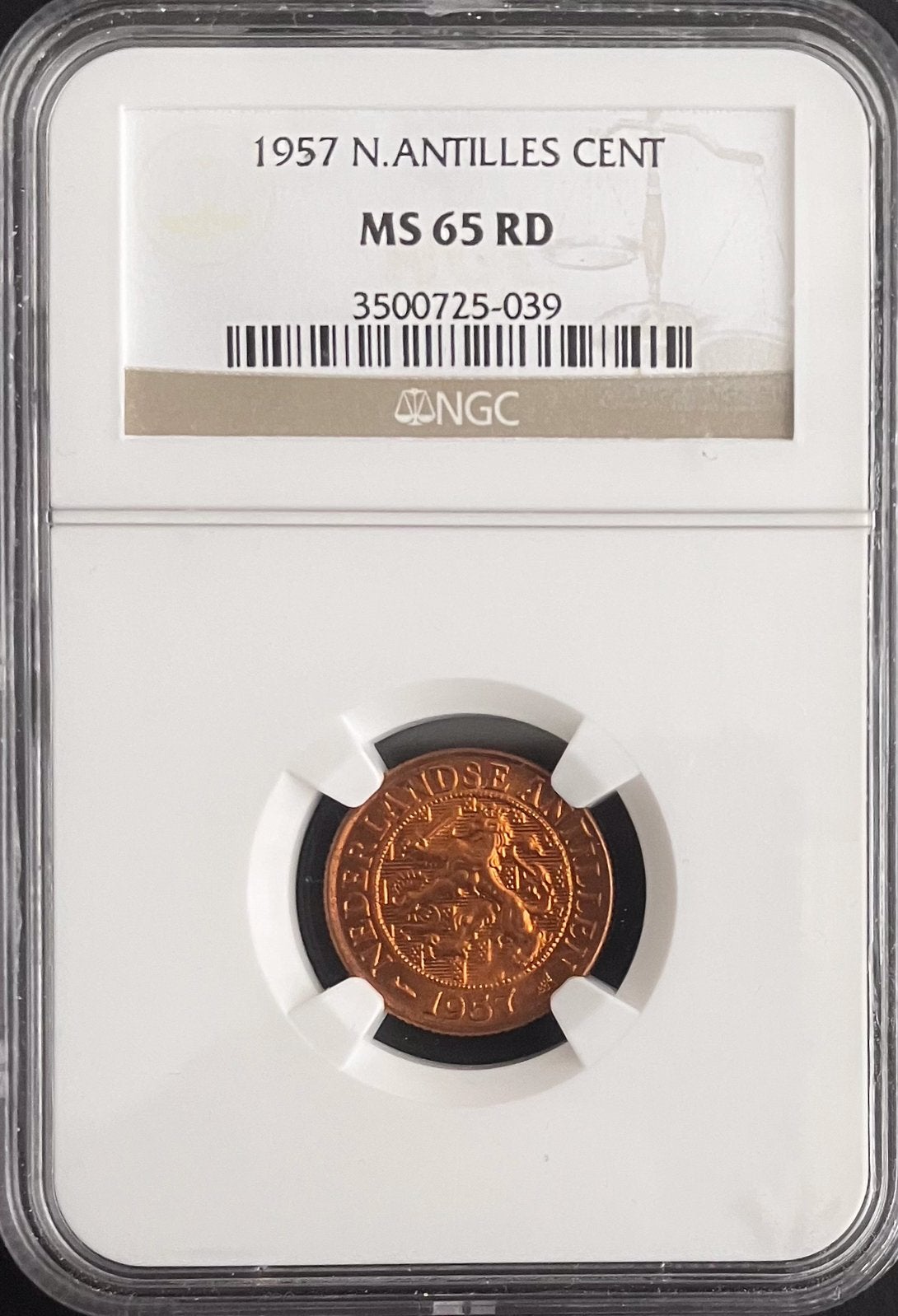 NGC 1 cent 1957 MS65RD Nederlandse Antillen, Postzegels en Munten, Munten | Nederland, Ophalen of Verzenden, Koningin Juliana