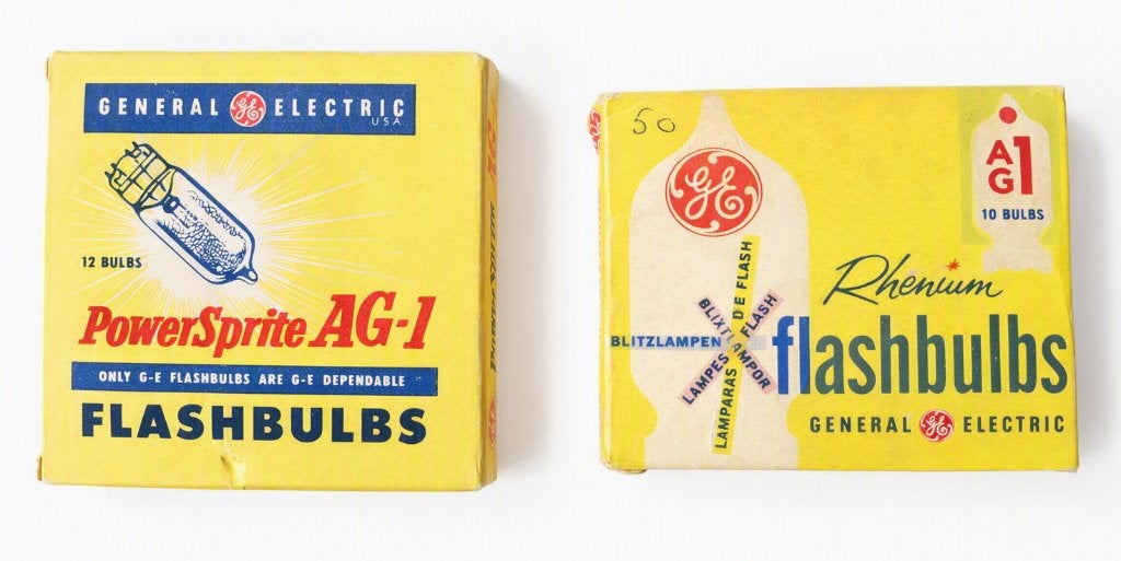 Vintage GE Rhenium AG1 + AG1 flitslampen📸General Electric, Ophalen of Verzenden, Zo goed als nieuw, Overige merken, Lamp of Flitsset