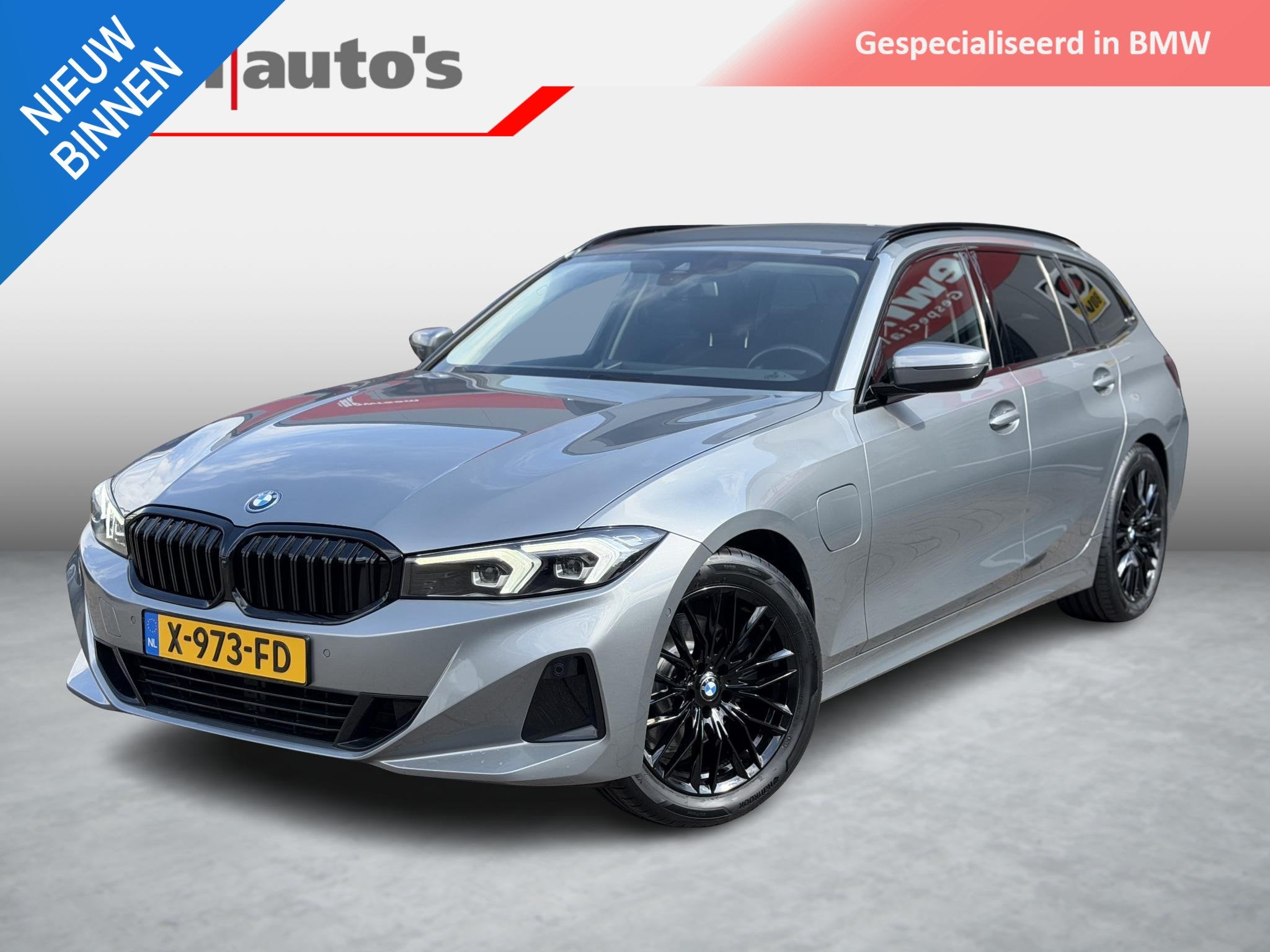 BMW 3-serie Touring 320e Sport|Leder|ShadowLine|Camera, Gebruikt, 4 cilinders, 3-Serie, Zilver of Grijs