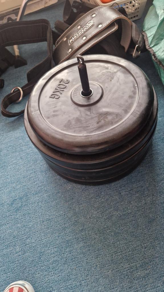 20kg schijven, Sport en Fitness, Fitnessmaterialen, Ophalen, Oprekstang