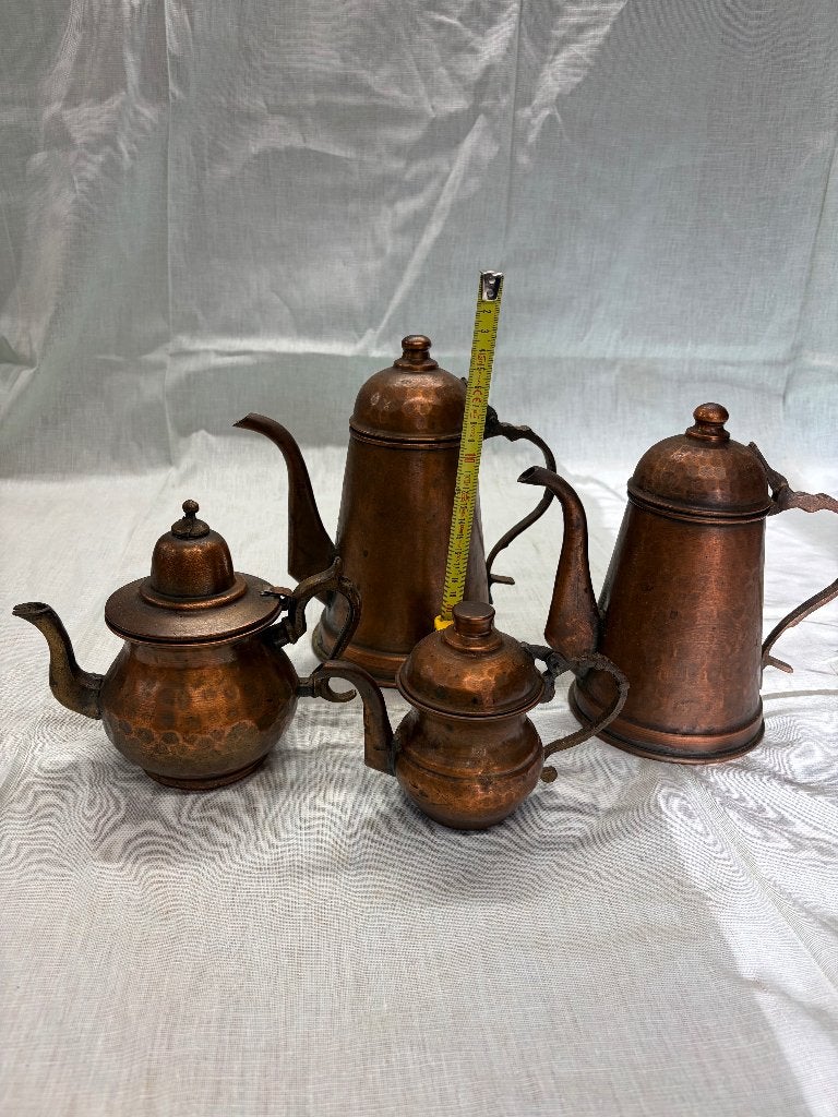 Set van 4 vintage koperen koffie- en theekannen, Ophalen, Koper
