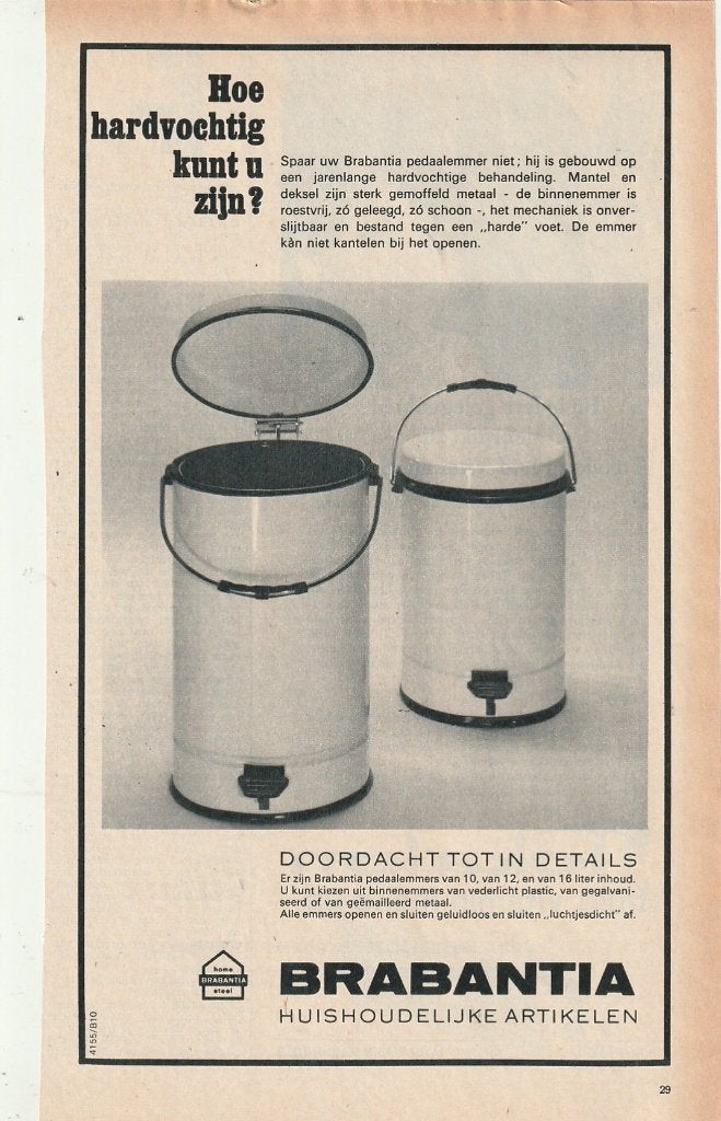 retro reclame 1966 Brabantia pedaalemmer doordacht, Verzenden, Overige typen