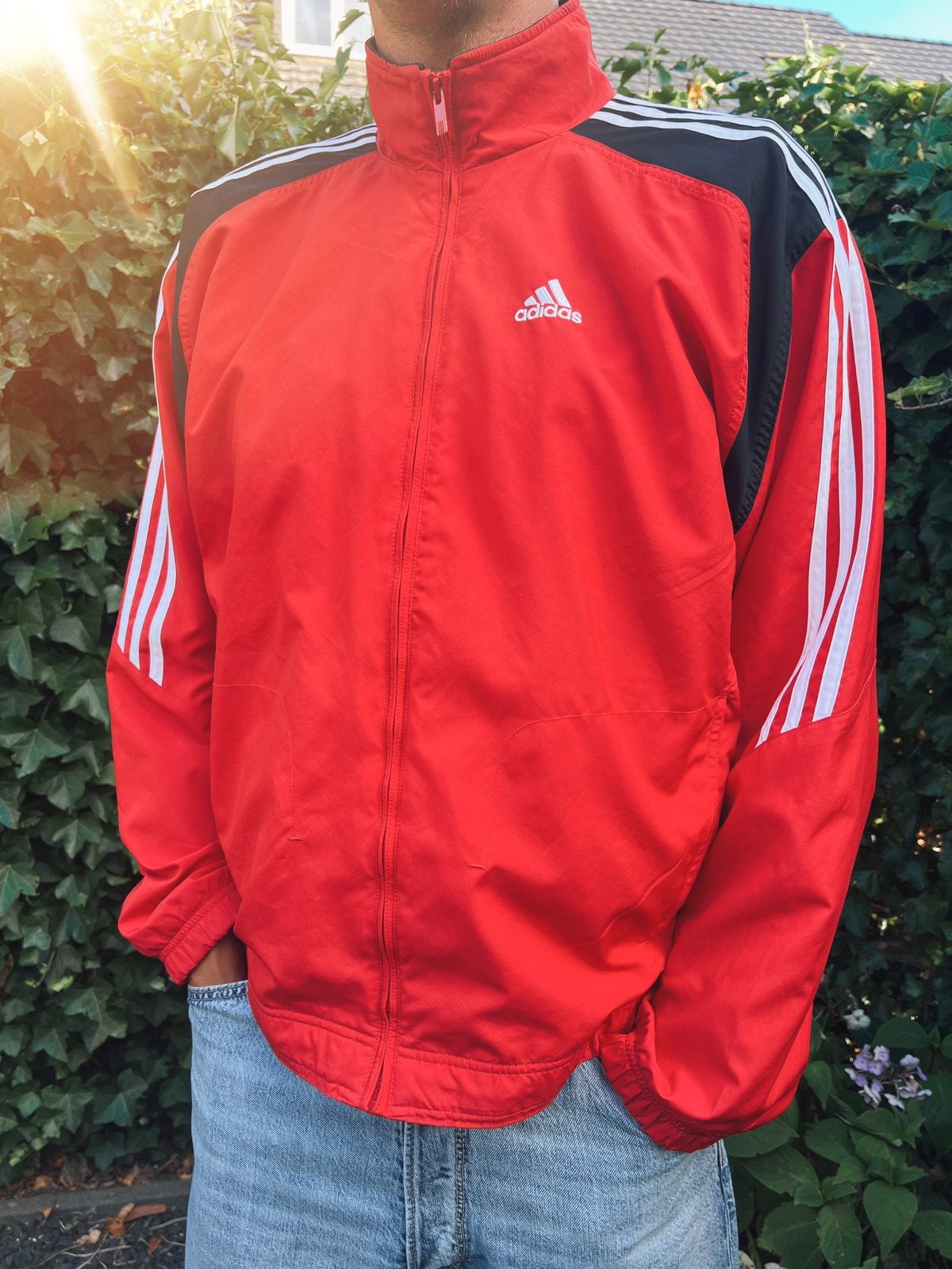 Vintage Adidas Clima365 Track Jacket Y2K Rood Zwart Wit | L, Ophalen of Verzenden, Zo goed als nieuw, Maat 52/54 (L), Rood