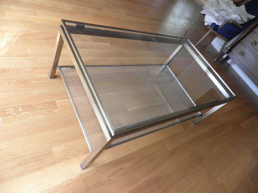 Salontafel metaal-glas afm 120x70 cm hoogte 45 cm, 100 tot 150 cm, Zo goed als nieuw, Glas, Minder dan 50 cm